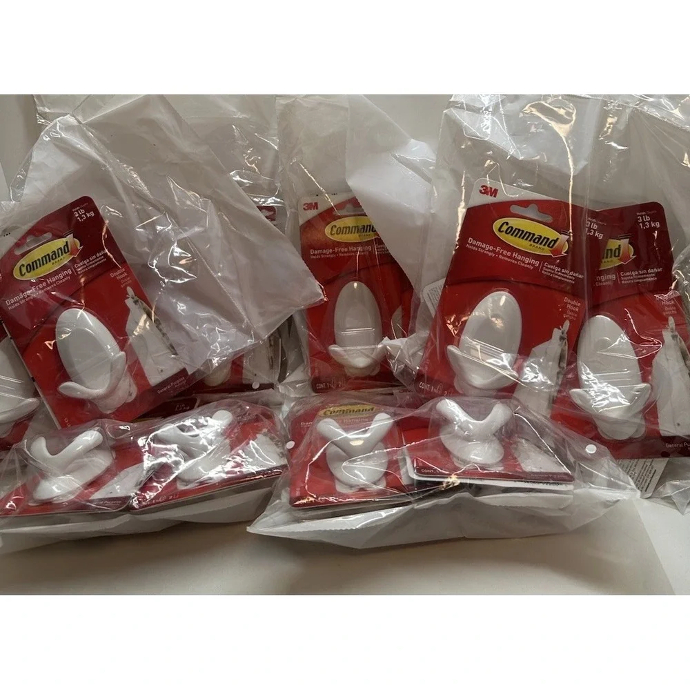 3M Command Double Hook White 2 Hooks on 1 Large 3lb General Purpose Bulk Lot 24